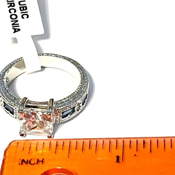 Sapphire Engagement Ring Size 8 9 10 Blue Cubic Zirconia Simulated RhodiumPlated - Picture 9 of 9